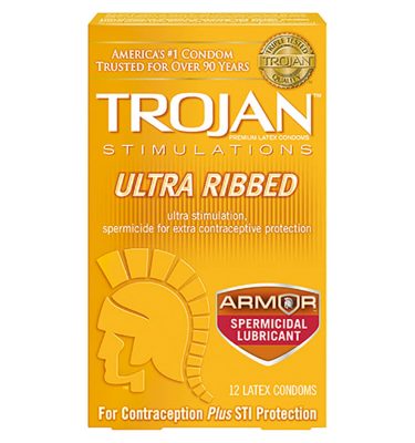 Trojan Ultra Ribbed Spermicidal Lubricated Condoms - 100-Pack